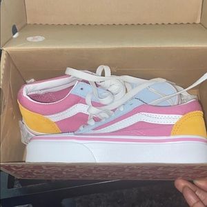 Girls Pink, Yellow, And Blue Vans